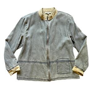 Vintage Cynthia Max Relax Tencel Zip Jacket Khaki Brown XL Made in USA Casual